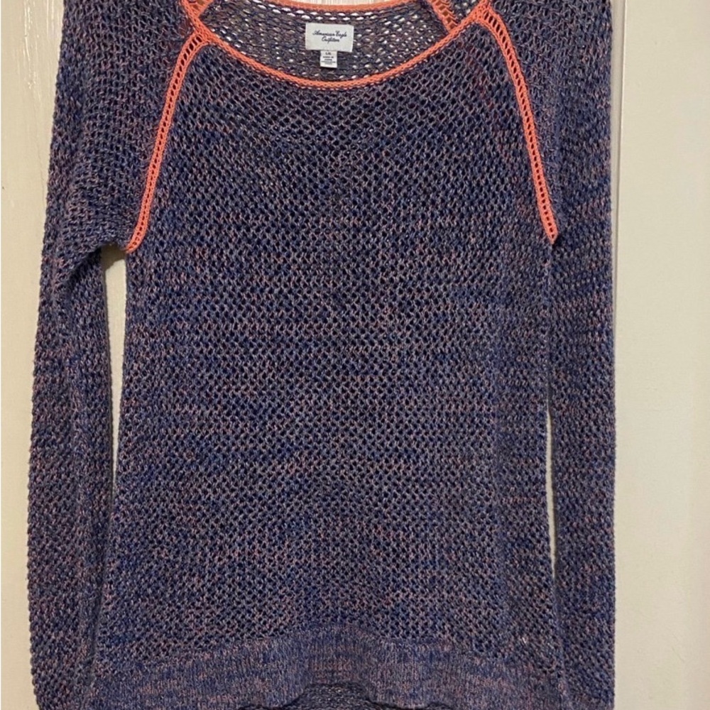American Eagle Outfitters Womens Sweater Size Large Blue/Orang Soft Open Knit - Picture 3 of 9